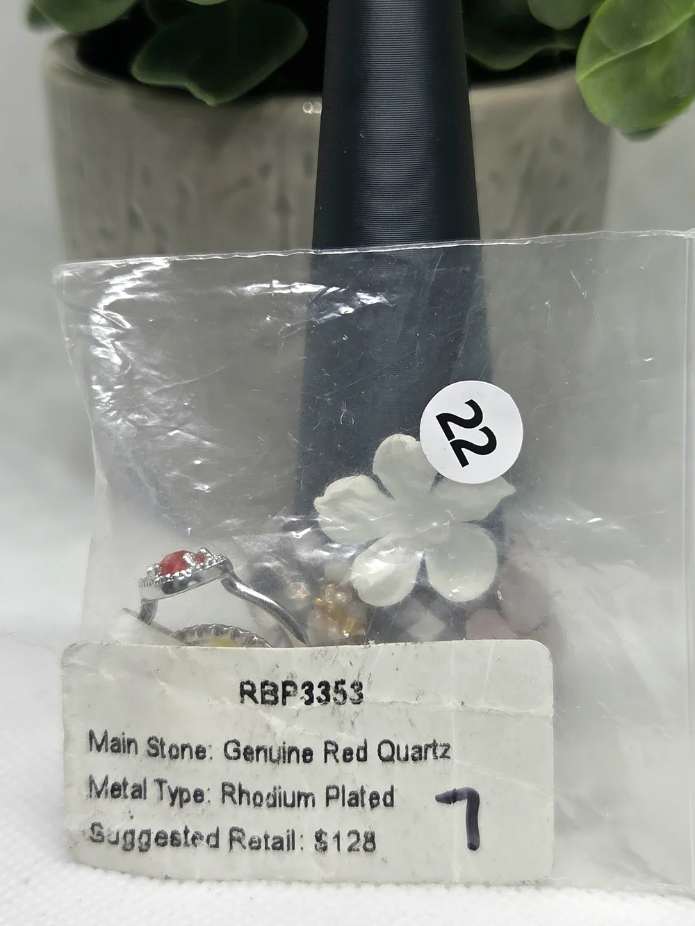 BP Genuine Red Quartz Two Band Ring On Rhodium Plating